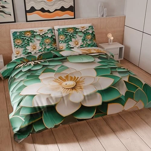 PETTI Artigiani Italiani - Beddengoedset voor tweepersoonsbed 250 x 200 cm (2 kussenslopen 50 x 80 cm inbegrepen), zachte microvezel met digitale print met bloemenpatroon 05 7 - Made in Italy