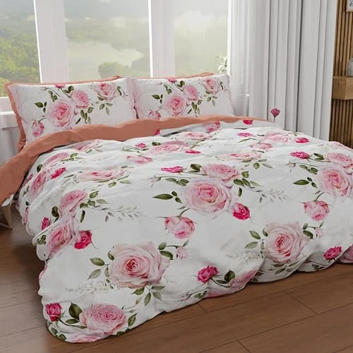 PETTI Artigiani Italiani - Beddengoedset voor tweepersoonsbed Maxi 260 x 220 cm (2 kussenslopen 75 x 50 cm inbegrepen), dekbedovertrek microvezel met digitale print met bloemenpatroon 20.00 - Made in