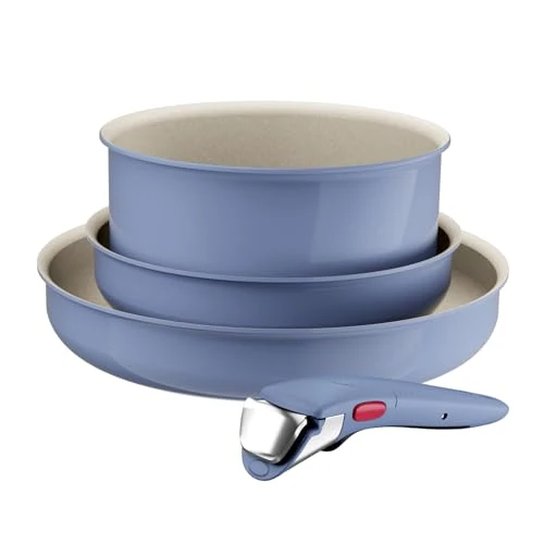 Lagostina Ingenio Pastel, Set di Padelle Antiaderenti 4 Pezzi con Manico Rimovibile, Compatibili con Induzione e Forno, Design Salvaspazio, Colore Nettuno