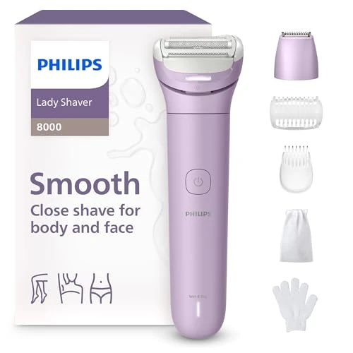 Philips Lady Shaver Serie 8000 - Rasoio senza filo, Wet & Dry, sistema di rasatura a 3 lame, testina di rasatura flessibile, luce LED, per corpo, gambe e zona bikini, modello BRL149/00