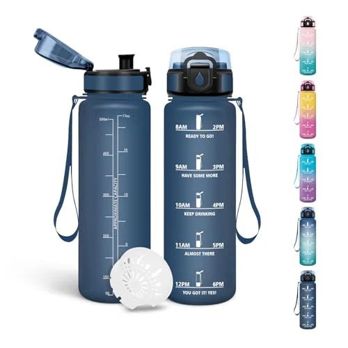 Tijdelijke aanbieding: Motswedi Drinkfles voor kinderen, 500 ml, BPA-vrij, geschikt voor koolzuurhoudende dranken, lekvrij, waterfles, met tijdstempel, fles, voor school, fiets, fitness, yoga, donkerblauw van 10.39 EUR naar 8.83 EUR (korting 15%)