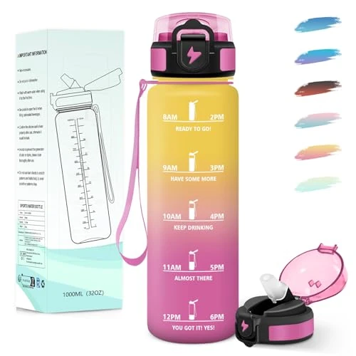 Oferta ograniczona: Motswedi Butelka do picia 1 l, ze słomką, nadaje się do napojów gazowanych, otwieranie jedną ręką, butelka na wodę, ze znacznikiem czasu, butelka na wodę 1 l, na rower, fitness, do aktywności na z 52.25 PLN na 52.25 PLN (zniżka 0%)