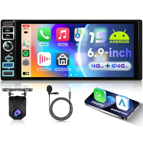 Offre limitée : VECHTEL 4G+64G Android 15 Autoradio 1 Din avec Carplay Android Auto sans Fil, Autoradio Carplay à Écran Tactile de 6.9 Pouces HD IPS, Soutien Bluetooth FM RDS GPS Wi-FI Lien Miroir USB/Type-C Caméra de 39.99 € à 39.99 € (0.00% de remise)