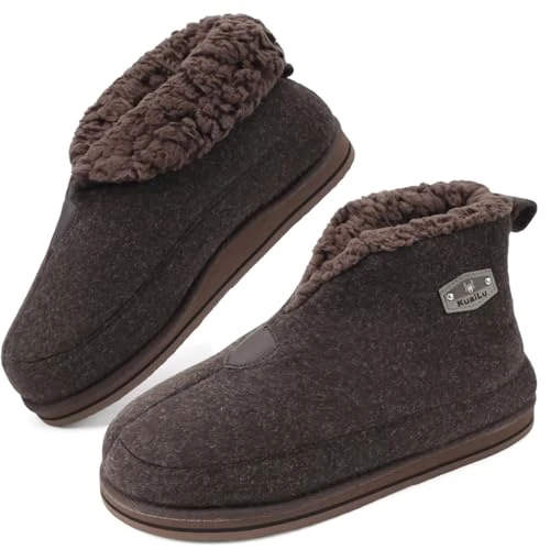 Limitiertes Angebot: KuaiLu Hausschuhe Boots Herren Winter Filz Hausstiefel Warme Plüsch Fell Hüttenschuhe Kuschel Geschlossen Hohe Slippers Männer Filzhausschuhe Rutschfest Feste Sohle All Braun 41 von 35.99 EUR auf 28.99 EUR (Spare 19%)
