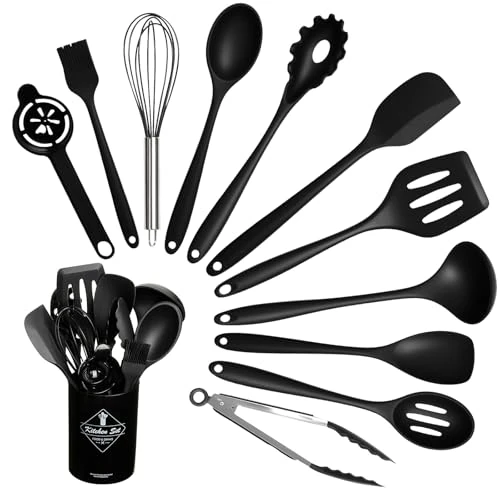Offerta a tempo: VINATO Set di Utensili da Cucina in Silicone, 12 Pezzi, Utensili Cucina, Senza BPA per Cottura, Adatto Lavastoviglie, Nero - 0.00% da 16.99 € a 16.99 €