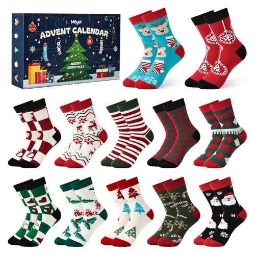 Moyel 12 Pairs Advent Calendar Socks Kids 8-12 Years Advent Calendar 2025 Advent Calendar 2025 Girl Ideas Advent Calendar Child Christmas for Daughter Son