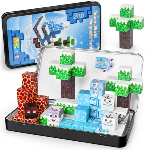 Tijdelijke aanbieding: Magnetische bouwstenen, 45 stuks magnetische bouwstenen, reisspelletjes met metalen doos, magnetisch speelgoed, reisspelletjes voor verjaardag kinderen vanaf 3 jaar van 14.99 EUR naar 14.99 EUR (korting 0%)