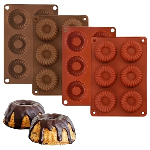 KEORHEZ 4 Pezzi Stampi in Silicone per Muffin,Stampo per Cupcake Reutilizables Adatto, Design a 6 Fori, Riutilizzabile Non Adesivo, Adatto per Biscotti, Gelatine, Bagels, Muffin (129 * 187mm)