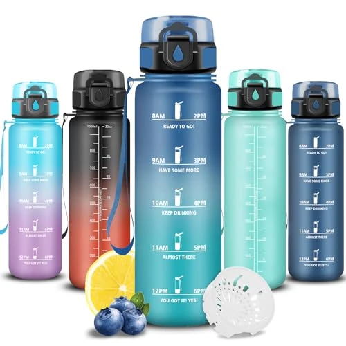 Offre limitée : Grsta Gourde, Gourde 1l, Bouteille Sport anti Fuite, Facile à Nettoyer, Bouteille Motivation avec Marqueur de Temps, Facile à Transporter, pour Running, Voyage, École, Extérieur, Adulte, Camping de 12.99 € à 12.99 € (0.00% de remise)