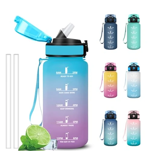 Grsta Drinkfles, 500 ml, drinkfles voor kinderen, met rietje, gemakkelijk te reinigen, lekvrij, motiverende fles, drinkflessen met tijdweergave voor kantoor, reizen, outdoor