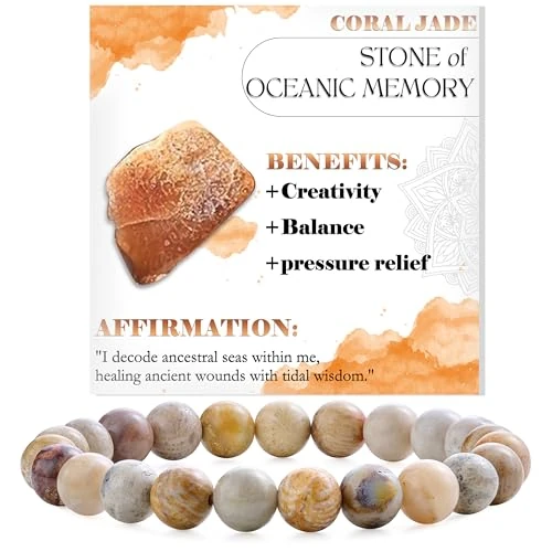 Offerta a tempo: Bivei Jade Corallo - Creatività e Calma - signora braccialetto perline 8mm semiprezioso cristallo naturale elastico elastico cristallo accessori regalo di yoga - 5% da 11.96 € a 11.36 €