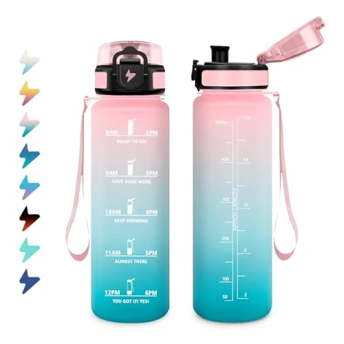 Oferta limitowana: Butelka do picia 500 ml, motywująca butelka na wodę ze znacznikami czasu, szczelna, dla dzieci z filtem, nadaje się do napojów gazowanych, sportowa butelka na napoje do jazdy na rowerze, szkoły, dla z 30.41 zł na 30.41 zł (oszczędź 0.00