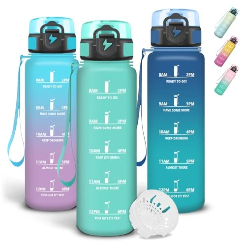 Offerta a tempo: Grsta Borraccia 1 litro, Borracce Graduata, Borraccia Palestra con Indicatore del Tempo, Facile da Trasportare, A Prova di Perdite Bottiglia Motivazionale per Sport, Bici, Trekking - 0.00% da 16.25 € a 16.25 €