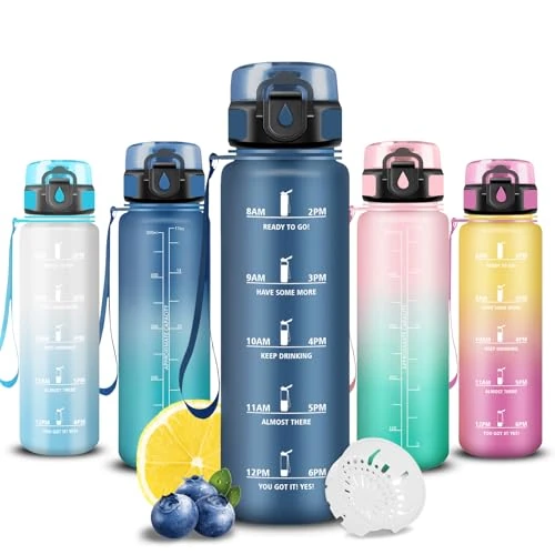 Tijdelijke aanbieding: Grsta Drinkfles, 500 ml, lekvrije drinkfles, motivatiefles, gemakkelijk te dragen, uurfles, gemakkelijk te reinigen, voor sport, fitness, school, meisjes van 9.99 EUR naar 6.01 EUR (korting 40%)
