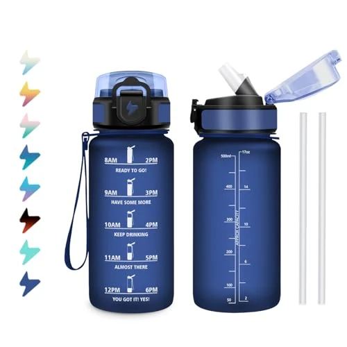 Oferta limitada: KollyKolla Botella agua 500ml, Cantimplora con Pajita, a Prueba de Fugas, Con Cierre de Seguridad, Cantimplora con Marca de Tiempo, para Cafetería, Bicicleta, Oficina de 22.10 € a 8.65 € (ahorro 60.86%)