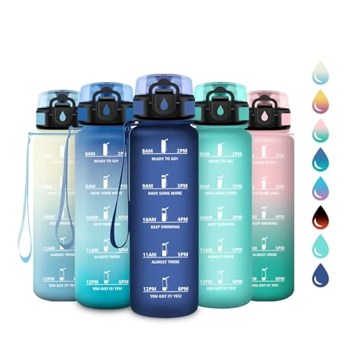 Botella Agua 500ml, Botella con Filtro, Cantimplora Reutilizable,Botellas Motivacional con Marcador de Tiempo, Botellas sin BPA, Cantimplora para Gimnasio, Oficina, Escuela, Sport, Bicicleta, Yoga