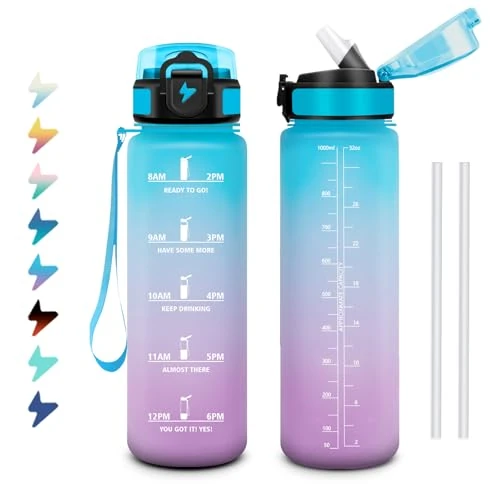 Oferta limitada: Botella Agua Deporte 1L, Cantimplora con Marcador de Tiempo, Botella Agua con Pajita, Reutilizable, Cantimplora Motivadora y Prueba de Fugas, para Oficina, Senderismo, Adultos, Yoga, Colegio de 12.99 EUR a 10.99 EUR (ahorro 15%)