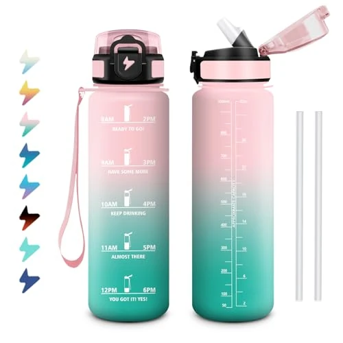 Offre limitee: Bouteille d'eau 1L, Gourde Motivation avec Marqueur de Temps, Gourde avec Paille, Facile à Nettoyer, Étanche et Réutilisable, Bouteille pour Bureau, Déplacements, Yoga, Course à Pied, Camping de 12.99 EUR a 10.99 EUR (economie 15%)
