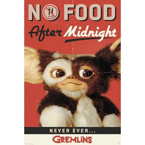 ABYSTYLE Plakat GREMLINS No Food After Midnight - Oficjalny produkt - Format Maxi 91,5 x 61 cm - Papier wysokiej jakości - Design kolekcjonerski