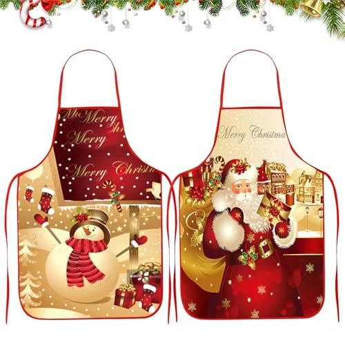 Dwafill 2 piezas Delantal de Navidad, delantal de cena de Navidad, delantal de decoración de Navidad para cocina, para Mujeres Hombres Mamá Esposa Marido Fiesta de Navidad Accesorios de Disfraces (B)