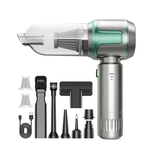 KITBEZN Aspirapolvere Auto, 26000Pa Aspirapolvere Portatile Senza Fili, 220000 U/min Mini Aspirabriciole Potente con Motore Brushless, 4 in 1 Aspirapolvere Portatile per Auto, Casa, Cucina(Verde)