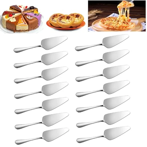 Zestaw 14 łopatek do tortów ze stali nierdzewnej, 23 x 4,7 cm, łopatka do ciasta ze stali nierdzewnej, z ząbkowanymi krawędziami, polerowana, nadaje się do mycia w zmywarce, do kuchni, restauracji, na