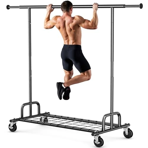 Offerta a tempo: HOKEEPER Appendiabiti da Terra Resistente 238kg, Barra Estensibile con Ruote Bloccabili e Ripiano, Salvaspazio per Camera da Letto, Appartamento, Lavanderia, Nero - 49% da 129.99 € a 66.79 €