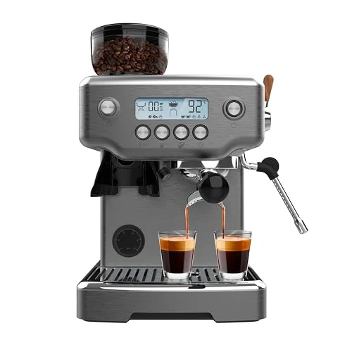 Cecotec Barista Siebträgermaschine Power Espresso 20 Barista Steel & Grind. 2200W, 20Bar, konische Mühle, Wassertank 2,1L, 180g Kaffee, 30 Stufen, Thermoblock, Doppelarme, Zubehör inklusive