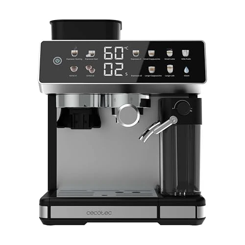 Cecotec Ekspres do kawy Barista Power Espresso 20 Barista Grind & Latte. 1350W, 20 barów, młynek stożkowy, 2,6 l zbiornik na wodę, 100g kawy i 500ml mleko, ekran dotykowy, samoczyszczenie, dostosowany