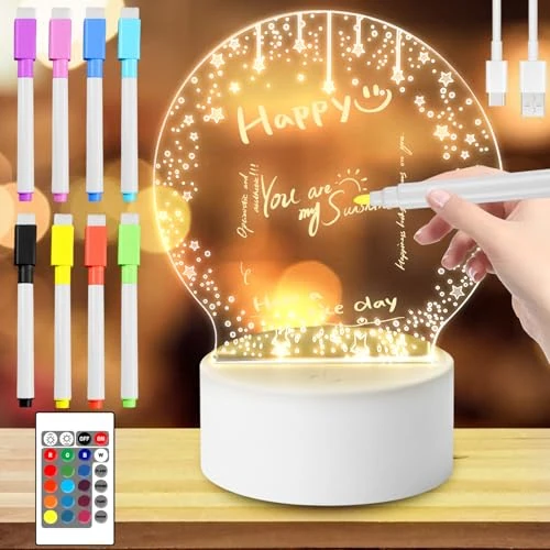 Nachttischlampe Mit Led Letterboard, 3d Nachtlicht Nachrichtentafel mit löschbarer Stift, Weihnachtsgeschenke, LED Kreative DIY Lampe, DIY Schreiben Löschbar Nachtlicht Für Kindertag, Hochzeit