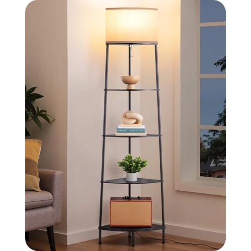 Offerta a tempo: EDISHINE Lampada da Terra LED Soggiorno, con Ripiani & Paralume in Lino - 0.00% da 69.99 € a 69.99 €