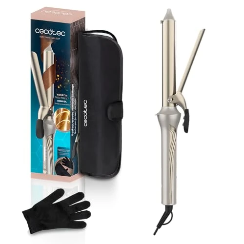 Cecotec SurfCare CurlClip with 25mm Tweezers Ceramic Coating Keratin and Argan Oil Quick Heating 5 Temperature Glove and Heat Resistant Pouch Rotary Cable