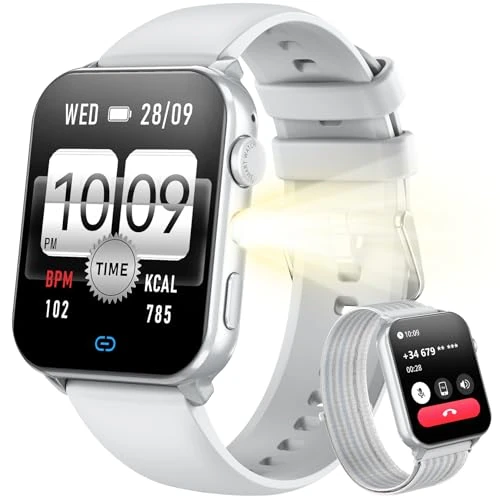 Blackview Montre Connectée Femme Homme, Torche Intégrée, Appel Bluetooth Podomètre Cardiofréquencemètre Oxymètre, Étanchéité IP68, Cycle Menstruel, Analyse du Sommeil, pour Android et iOS (Gris)