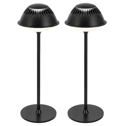 Offerta a tempo: LuminexDesigns Set 2 Lampade LED da Tavolo Senza Fili – Touch Dimmerabile, Ricaricabili, Impermeabili, Design Industriale Vintage in Metallo Opaco Nero, per Camera da Letto, Soggiorno, Ufficio e Bar - 0.00% da 30.04 € a 30.04 €