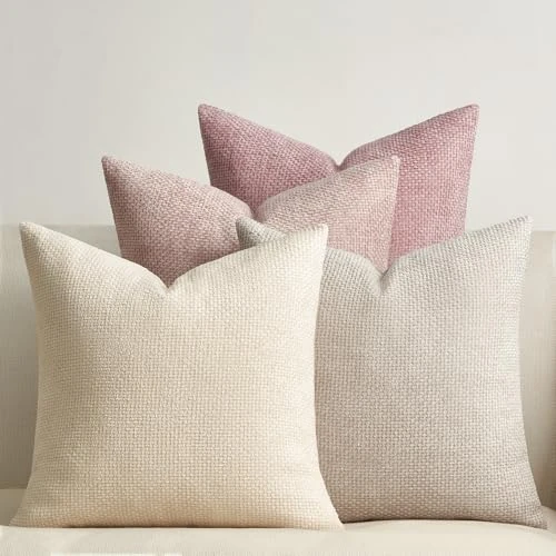 Offerta a tempo: Topfinel Set di 4 Federe Cuscini in Ciniglia 40x40cm per Divano Decorative Federe Copricuscini per Soggiorno Camera da Letto con Cerniera Invisibile Fodere Cuscino Rosa - 40% da 25.99 € a 15.56 €