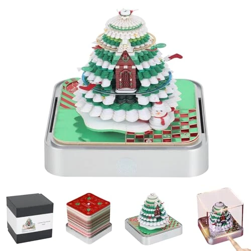 Calendario 3D 2026 con luces LED, bloc de notas 3D, papel creativo, bloque de construcción artístico, arte de papel, casa del árbol con caja de visualización, pegatinas para rasgar, decoración de mesa