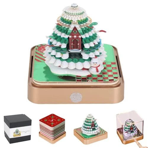 Calendario 3D 2026 con luces LED, bloc de notas 3D, papel creativo, bloque de construcción artístico, arte de papel, casa del árbol con caja de visualización, pegatinas para rasgar, decoración de mesa