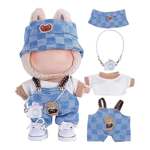 Kleding voor Labubu poppen 15 cm / 17 cm, 4 stuks, compleet met bijpassende accessoires, verjaardagscadeau voor meisjes en jongens, verzamelaars, modieuze kleding (stijl 1)