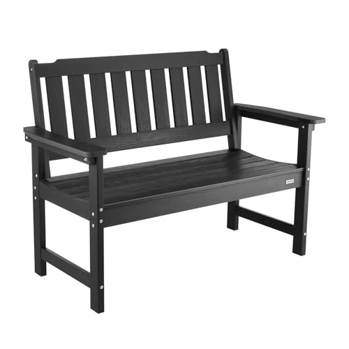 Offerta a tempo: VEVOR Panca da Giardino, Panca da Esterno in Plastica Lunghezza 128 cm Capacità di Carico da 363 kg, Sedia per Esterno con Schienale Braccioli per Cortile, Parco, Giardino, Nero - 14% da 189.99 € a 162.99 €