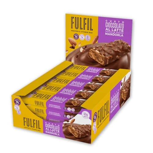 Offerta a tempo: FULFIL - 15 Barrette Proteiche da 55 Grammi, Gusto Cioccolato al Latte e Mandorla con 9 Vitamine e Pochi Zuccheri, Confezione da 825 Grammi - 63% da 40.35 € a 14.95 €