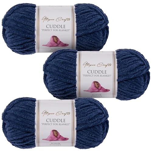 Utopia Crafts Knuffel Super Chunky Chenille Zacht Garen voor Breien en Haken, 3X 100g (Indigo)
