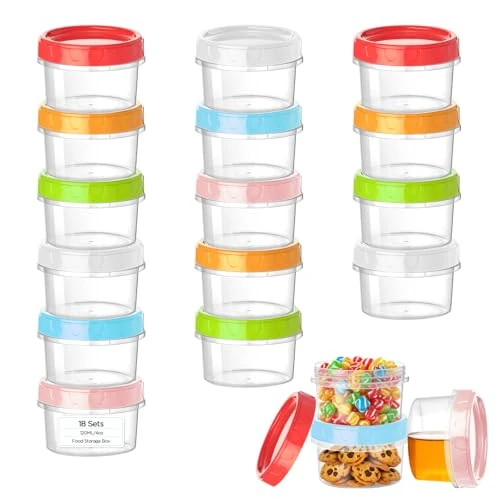 Offerta a tempo: VINATO 18Pcs Contenitori per Alimenti, 120ml Barattolini Plastica Piccoli con Tappo, Set Scatole Plastica, Contenitori per Congelatore, Impilabili - 0.00% da 14.99 € a 14.99 €