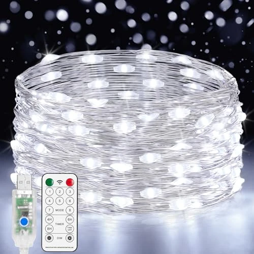 Offre limitee: Forepin USB Guirlande Lumineuse 10M, 100 LED en Cuivre, 8 Modes Dimmable avec Télécommande et Minuterie, Imperméable Lumières d'arbre de Noël Fil de cuivre Décoration de 6.99 EUR a 6.99 EUR (economie 0%)