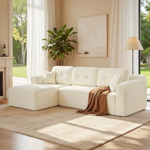 Oferta limitada: VASAGLE Sofá Esquinero, Sofá Modular de 244 cm, Entrega Compacta, Sin Montaje, con Gran Chaise Longue a la Izquierda, para Salón o Habitación de Invitados, Blanco Crema LCS183WD01 de 369.99 € a 369.99 € (ahorro 0.00%)