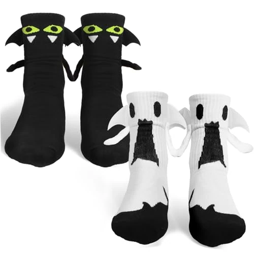 BOFUNX 2 paar grappige Halloween sokken magnetisch met handen geest vleermuis grappige sokken voor mannen vrouwen Halloween cadeau
