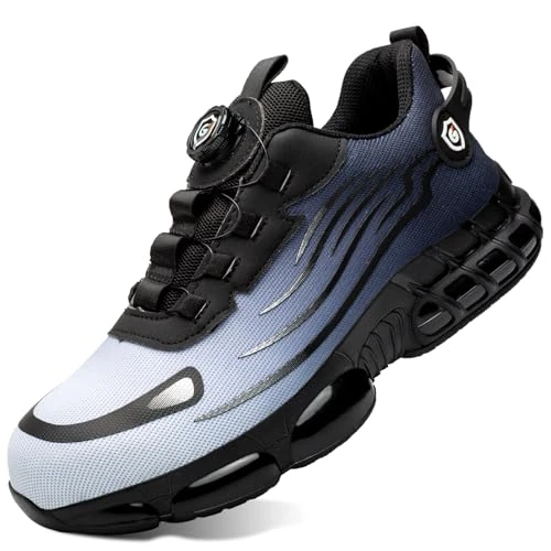 GemChve Arbeitsschuhe Sicherheitsschuhe Herren Damen Stahlkappen Anti-Smashing Leicht Sportlich Atmungsaktiv Selbsthemmend Schnellverschluss Mode Schutzschuhe Blue 38 EU