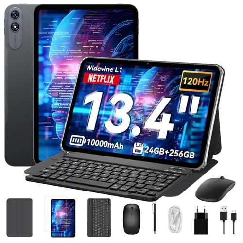 Offerta a tempo: 2026 T60 Pro Tablet 13,4 Pollici,Android 15 Tablet con Tastiera,120Hz Display,24GB RAM + 256GB ROM (2TB),10000mAh,WideVine L1/8MP+16MP/Gemini AI/Facciale ID/GPS,Octa-Core Tablets con Penna,Mouse - 30% da 299.99 € a 209.99 €
