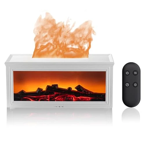 Dyfuzor zapachowy z kominkiem LED, 7 kolorów światła, z pilotem zdalnego sterowania i funkcją timera, dyfuzor olejków eterycznych, idealny do salonu, sypialni, biura (biały)