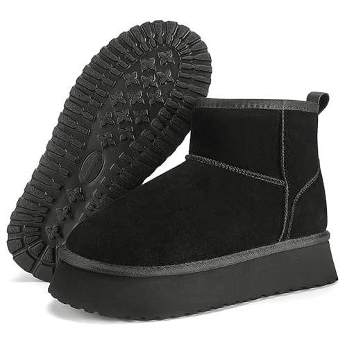Oferta limitada: Mishansha Zapatos de Invierno Mujer Forrado Botas de Invierno Caliente Antideslizante Botas de Nieve Mujer, Negro 42 EU de 55.99 EUR a 34.99 EUR (ahorro 38%)