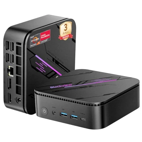 Offerta a tempo: Blackview MP100Pro Mini PC, Win 11 Pro, AMD Ryzen 5 7430U(6C/12T, Fino a 4.3 GHz), Mini Computer 16GB RAM 512GB M.2 SSD,Triplo 4K a 144 Hz, WIFI 6/BT 5.2/Type-C/per Ufficio,Studio,Business - 51% da 999.00 € a 489.99 €